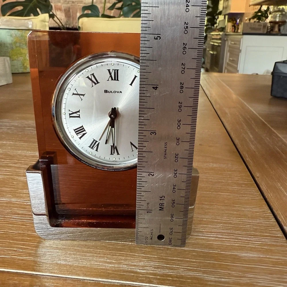 Vintage Rare Mid Century Bulova 2RA007 Wind Up Alarm Clock Acrylic Lucite Chrome